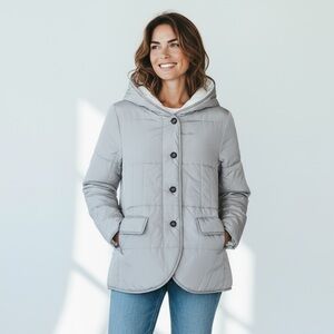 Brunello Cucinelli Jacket Gray With Monili Trim Hood Puffer Size 42 M